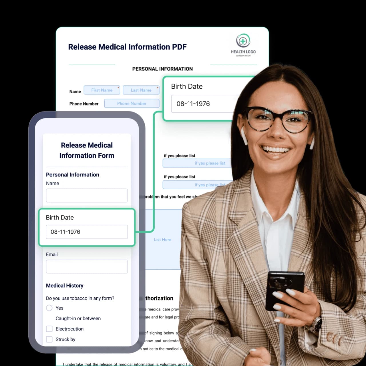 Formulario de información médica en Jotform, sincronizado entre escritorio y móvil