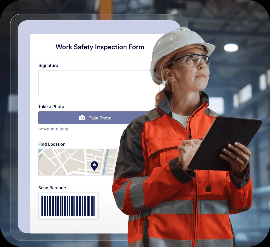Formulario de inspección de seguridad en Jotform, usado desde una tablet en el mismo lugar de trabajo