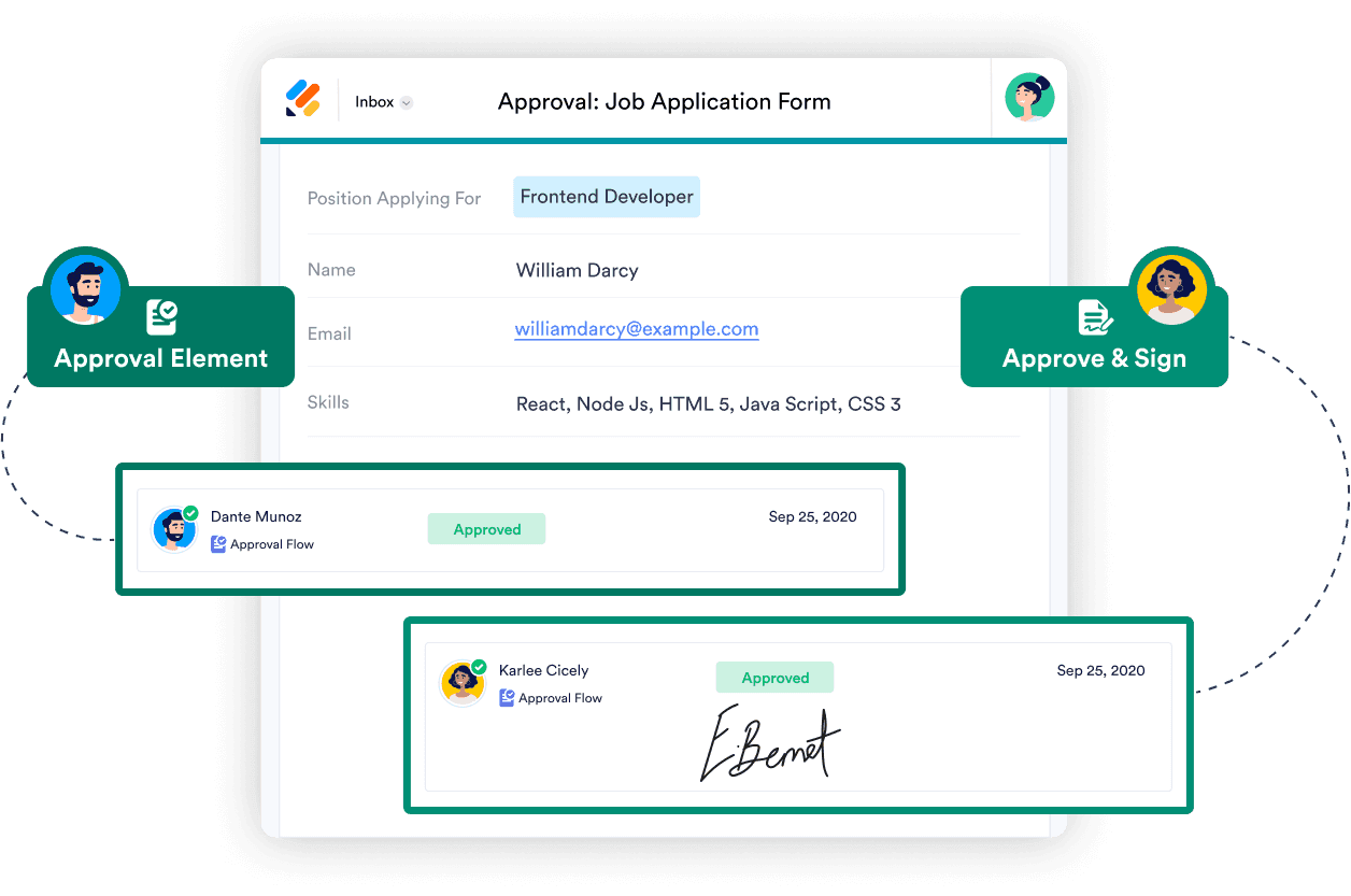 Jotform Sign — aprobación y firma electrónica de una solicitud de empleo